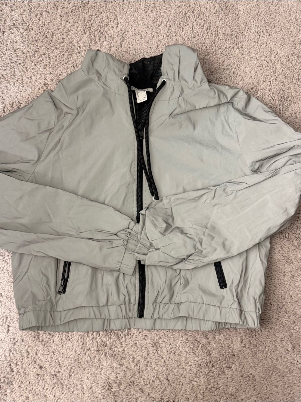 Forever 21 Light Gray Hooded  Reflective Windbreaker with Black Zippers